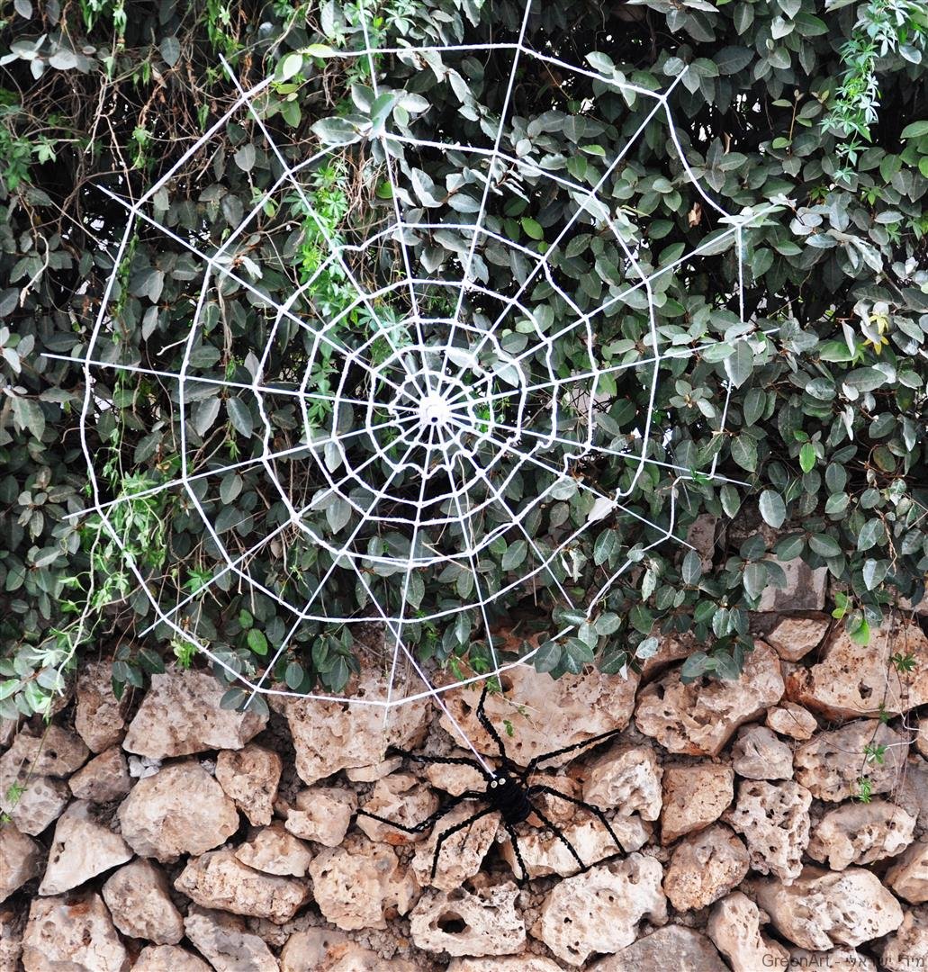 מטריות ישנות הפכו לפיסול עכביש טווה חוטים ברשת