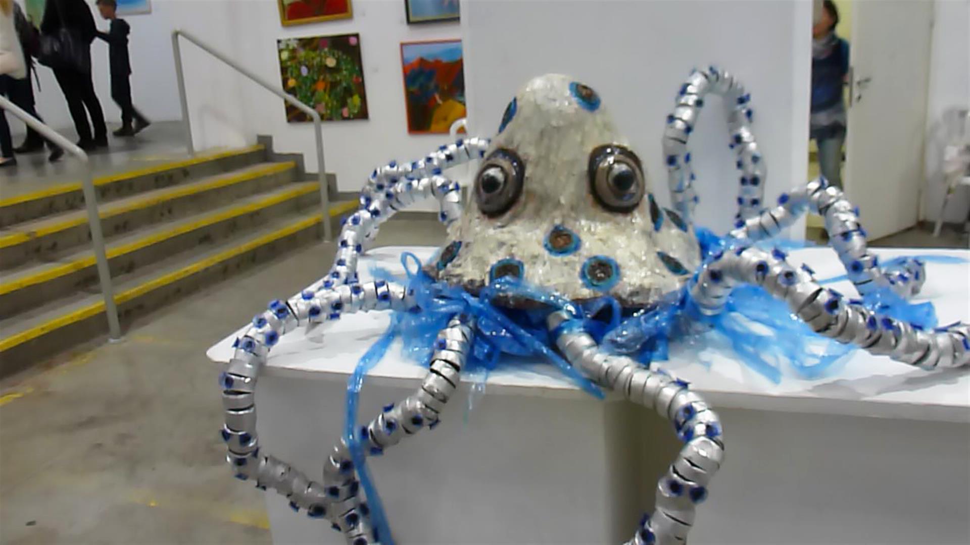 Blue octopus rings - ecological art for the marine animals suffocating from the plastic polluting the ocean