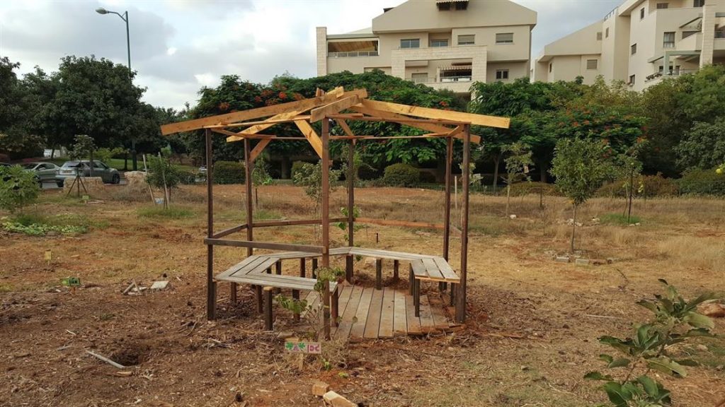 ביתן הגזיבו לפני כיסוי הגג בצמחית הגפן והמטפסים - ספטמבר 2017