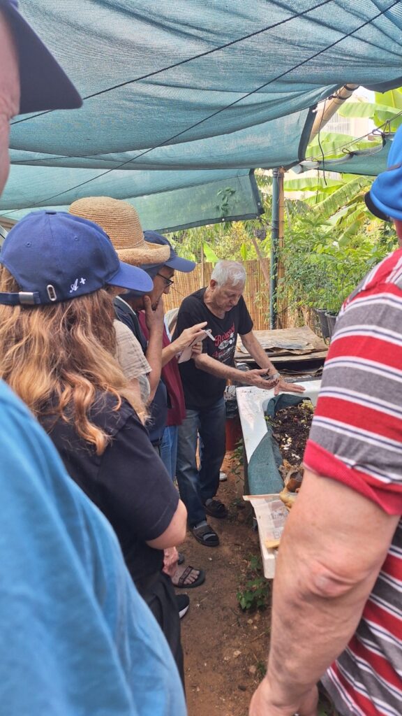 שמעון כמא בהסבר לטיפול המסור בתולעים האדומות הניזונות מפסולת המזון של חברי הגינה